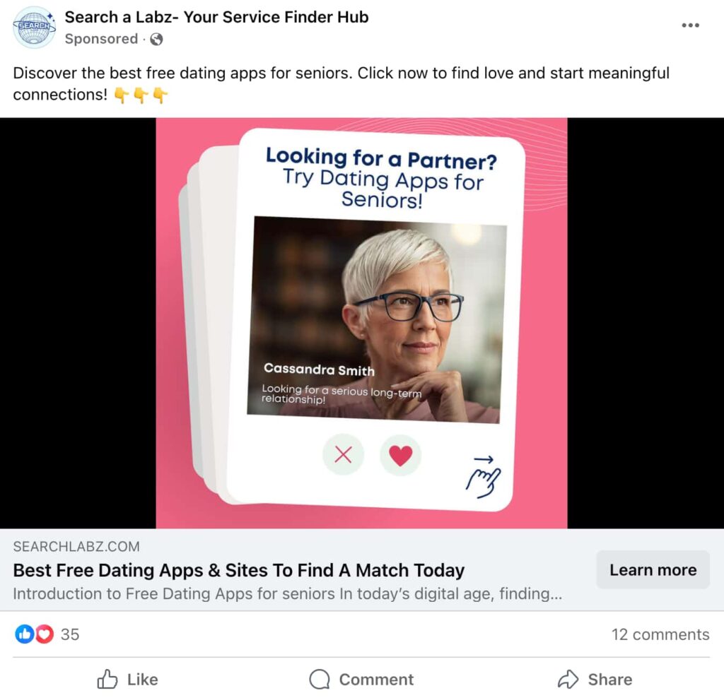 Facebook ads for Dating